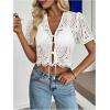 image:imageGORGLITTER Womens Floral Tie Front Short Sleeve Blouse Tops Dressy Casual Boho V Neck Eyelet Western Summer Crop TopsWhite Eyelet