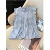 image:imageGORGLITTER Womens Gingham Peplum Blouse Top Ruffle Plaid Sleeveless Frilled Collared Tank Top Cute Summer Going Out Outfits Blue and White Small