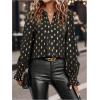 image:imageGORGLITTER Womens Gold Shirts Long Sleeve Notch V Neck Dressy 2026 Business Casual Work Blouse TopsBlack