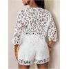 image:imageGORGLITTER Womens Hollow Out Crochet Lace Blouses 34 Sleeve See Through Boho Tops Holiday Party OutfitWhite