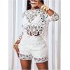 image:imageGORGLITTER Womens Hollow Out Crochet Lace Blouses 34 Sleeve See Through Boho Tops Holiday Party OutfitWhite