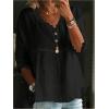 image:imageGORGLITTER Womens Lace 34 Sleeve Flowy Tunic Tops Dressy Loose Fit V Neck Eyelet Babydoll Peplum Top Peasant BlouseBlack