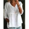image:imageGORGLITTER Womens Lace 34 Sleeve Flowy Tunic Tops Dressy Loose Fit V Neck Eyelet Babydoll Peplum Top Peasant BlouseWhite
