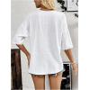 image:imageGORGLITTER Womens Lace 34 Sleeve Flowy Tunic Tops Dressy Loose Fit V Neck Eyelet Babydoll Peplum Top Peasant BlouseWhite