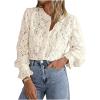 image:imageGORGLITTER Womens Lace Button Up Shirts Dressy Casual Sheer Bishop Long Sleeve Blouses Summer Tops Going Out OutfitsApricot