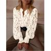 image:imageGORGLITTER Womens Lace Button Up Shirts Dressy Casual Sheer Bishop Long Sleeve Blouses Summer Tops Going Out OutfitsApricot