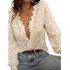 image:imageGORGLITTER Womens Lace Button Up Shirts Dressy Casual Sheer Bishop Long Sleeve Blouses Summer Tops Going Out OutfitsSolid Apricot
