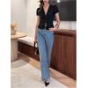 image:imageGORGLITTER Womens Lace Crop Tops Short Sleeve Cinched Waist V Neck Blouses Fitted Button Down Shirts DressyBlack