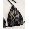 image:imageGORGLITTER Womens Lace Thong Bikini Sets Halter Triangle String Swimsuits 3 Piece Bathing Suit with Sarong CoverupsBlack