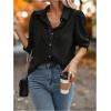 image:imageGORGLITTER Womens Lace Top Long Sleeve Button Down Shirt Mesh Collared Dressy Casual Blouse TopsBlack