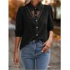 image:imageGORGLITTER Womens Lace Top Long Sleeve Button Down Shirt Mesh Collared Dressy Casual Blouse TopsBlack