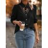image:imageGORGLITTER Womens Lace Top Long Sleeve Button Down Shirt Mesh Collared Dressy Casual Blouse TopsBlack