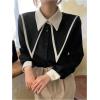 image:imageGORGLITTER Womens Lapel Button Up Structured Tops Long Sleeve Pointed Collard Business Casual Office Dress Blouse ShirtBlack