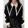 image:imageGORGLITTER Womens Lapel Button Up Structured Tops Long Sleeve Pointed Collard Business Casual Office Dress Blouse ShirtBlack