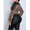 image:imageGORGLITTER Womens Leopard Print Blouse Ruched Deep V Neck Cheetah Bishop Long Sleeve Cropped Shirt Going Out TopsBrown