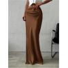 image:imageGORGLITTER Womens Long Satin Skirt Ruched Low Rise A Line Evening Party Elegant Office 2026 Spring Maxi Long SkirtsCoffee Brown