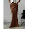 image:imageGORGLITTER Womens Long Satin Skirt Ruched Low Rise A Line Evening Party Elegant Office 2026 Spring Maxi Long SkirtsCoffee Brown