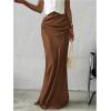 image:imageGORGLITTER Womens Long Satin Skirt Ruched Low Rise A Line Evening Party Elegant Office 2026 Spring Maxi Long SkirtsCoffee Brown
