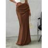 image:imageGORGLITTER Womens Long Satin Skirt Ruched Low Rise A Line Evening Party Elegant Office 2026 Spring Maxi Long SkirtsCoffee Brown