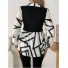 image:imageGORGLITTER Womens Long Sleeve Peplum Tops Blouse Dressy Casual Button Down Collared Shirts Fall Teacher Baby Doll TopsBlack and White Geo