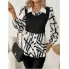 image:imageGORGLITTER Womens Long Sleeve Peplum Tops Blouse Dressy Casual Button Down Collared Shirts Fall Teacher Baby Doll TopsBlack and White Geo