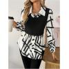 image:imageGORGLITTER Womens Long Sleeve Peplum Tops Blouse Dressy Casual Button Down Collared Shirts Fall Teacher Baby Doll TopsBlack and White Geo