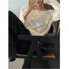 image:imageGORGLITTER Womens Mesh Tops Sheer See Through Long Sleeve Boat Neck T Shirts Cover Up Sexy Spring Outfits 2026Beige
