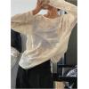 image:imageGORGLITTER Womens Mesh Tops Sheer See Through Long Sleeve Boat Neck T Shirts Cover Up Sexy Spring Outfits 2026Beige