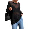 image:imageGORGLITTER Womens Mesh Tops Sheer See Through Long Sleeve Boat Neck T Shirts Cover Up Sexy Spring Outfits 2026Black