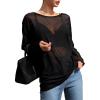 image:imageGORGLITTER Womens Mesh Tops Sheer See Through Long Sleeve Boat Neck T Shirts Cover Up Sexy Spring Outfits 2026Black