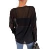 image:imageGORGLITTER Womens Mesh Tops Sheer See Through Long Sleeve Boat Neck T Shirts Cover Up Sexy Spring Outfits 2026Black