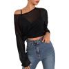 image:imageGORGLITTER Womens Mesh Tops Sheer See Through Long Sleeve Boat Neck T Shirts Cover Up Sexy Spring Outfits 2026Black