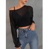image:imageGORGLITTER Womens Mesh Tops Sheer See Through Long Sleeve Boat Neck T Shirts Cover Up Sexy Spring Outfits 2026Black