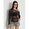 image:imageGORGLITTER Womens Mesh Tops Sheer See Through Long Sleeve Boat Neck T Shirts Cover Up Sexy Spring Outfits 2026Black1