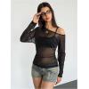 image:imageGORGLITTER Womens Mesh Tops Sheer See Through Long Sleeve Boat Neck T Shirts Cover Up Sexy Spring Outfits 2026Black1
