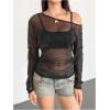image:imageGORGLITTER Womens Mesh Tops Sheer See Through Long Sleeve Boat Neck T Shirts Cover Up Sexy Spring Outfits 2026Black1