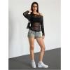 image:imageGORGLITTER Womens Mesh Tops Sheer See Through Long Sleeve Boat Neck T Shirts Cover Up Sexy Spring Outfits 2026Black1