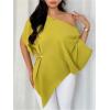 image:imageGORGLITTER Womens Off The Shoulder Asymmetrical Tops Dressy Dolman Sleeve Ruched Going Out Blouse Poncho ShirtsGreen