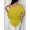 image:imageGORGLITTER Womens Off The Shoulder Asymmetrical Tops Dressy Dolman Sleeve Ruched Going Out Blouse Poncho ShirtsGreen