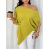 image:imageGORGLITTER Womens Off The Shoulder Asymmetrical Tops Dressy Dolman Sleeve Ruched Going Out Blouse Poncho ShirtsGreen