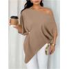 image:imageGORGLITTER Womens Off The Shoulder Asymmetrical Tops Dressy Dolman Sleeve Ruched Going Out Blouse Poncho ShirtsKhaki