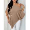 image:imageGORGLITTER Womens Off The Shoulder Asymmetrical Tops Dressy Dolman Sleeve Ruched Going Out Blouse Poncho ShirtsKhaki