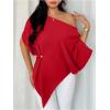image:imageGORGLITTER Womens Off The Shoulder Asymmetrical Tops Dressy Dolman Sleeve Ruched Going Out Blouse Poncho ShirtsRed