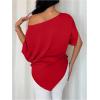image:imageGORGLITTER Womens Off The Shoulder Asymmetrical Tops Dressy Dolman Sleeve Ruched Going Out Blouse Poncho ShirtsRed