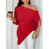 image:imageGORGLITTER Womens Off The Shoulder Asymmetrical Tops Dressy Dolman Sleeve Ruched Going Out Blouse Poncho ShirtsRed
