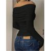 image:imageGORGLITTER Womens Off The Shoulder Crop Tops Trendy Fall Dressy Casual Long Sleeve Ruched Fitted Going Out Tops 2025Black