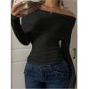 image:imageGORGLITTER Womens Off The Shoulder Crop Tops Trendy Fall Dressy Casual Long Sleeve Ruched Fitted Going Out Tops 2025Black