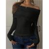 image:imageGORGLITTER Womens Off The Shoulder Crop Tops Trendy Fall Dressy Casual Long Sleeve Ruched Fitted Going Out Tops 2025Black