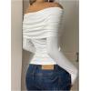 image:imageGORGLITTER Womens Off The Shoulder Crop Tops Trendy Fall Dressy Casual Long Sleeve Ruched Fitted Going Out Tops 2025White