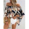 image:imageGORGLITTER Womens Off The Shoulder Tops Boho Asymmetrical 34 Sleeve Ruffle Colorful Blouses Shirt Tops Dressy CasualBlack